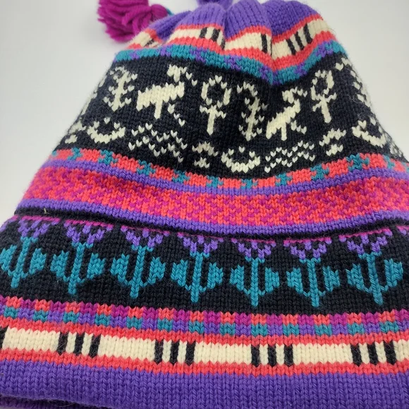 Vtg 80s Ski Hat Beanie Wool MOUNTAIN LADIES EWE Apres Cap Snow toboggan Retro - Picture 4 of 8